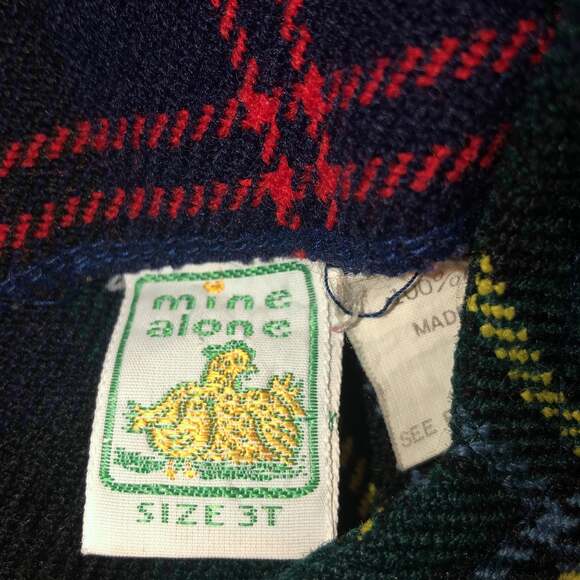 Vintage Mine Alone plaid overalls, longalls, navy, red and green 3T - Picture 12 of 12